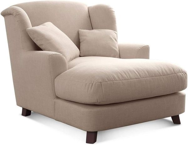 Cavadore XXL-Sessel Assado / Großer Polstersessel mit Holzfüßen und großer Sitzfläche / Inkl. 2 Zierkissen / 109 x 104 x 145 / Flachgewebe Beige