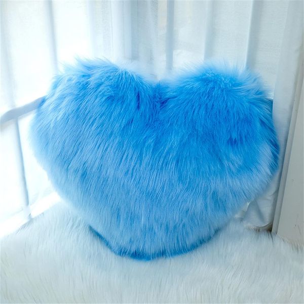 Herzkissen Doppelseitiger Flausch Superweiches Plüsch Dekokissen Love Zierkissen Herz Dekoratives Kissen für Wohnzimmer Sofa Kind Schlafzimmer Bett (Hellblau,35x45 cm)