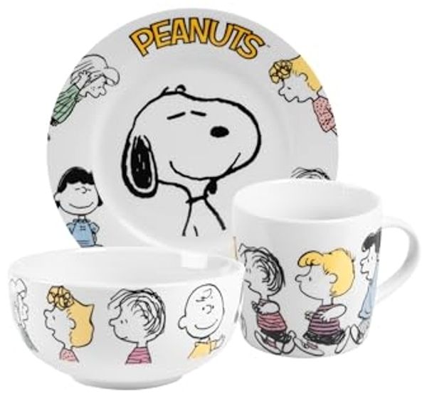 United Labels® Frühstücks-Geschirrset Peanuts Snoopy - Family - Set, 3-tlg, 1 Personen, Porzellan