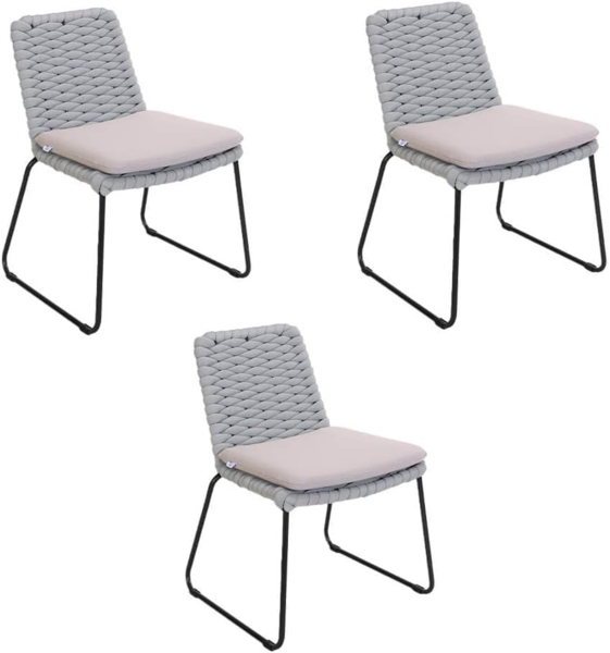 HOME DELUXE Gartenstuhl aus Seilgeflecht BALERO Hellgrau - 3er Set