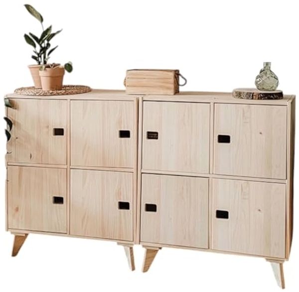 Astigarraga Kit Line Standregal Dinamic Regal-Set "Raumwunder", Würfelregal, Vollholz, mit 8 Fächern auf zwei Regale aufgeteilt