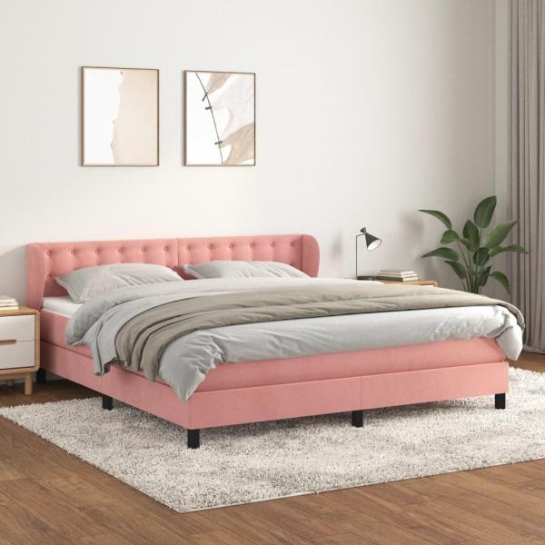 Doppelbett, Polsterbett mit Matratze Samt Rosa 160x200 cm