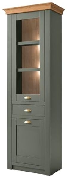 Vitrine Norwich in grün und Eiche 68 x 207 cm
