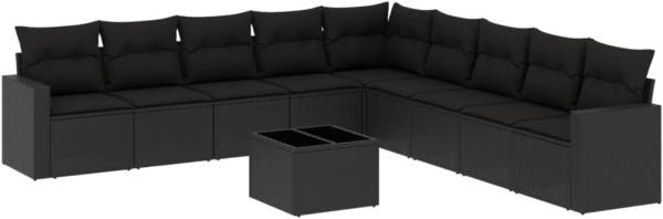 vidaXL 10-tlg. Garten-Sofagarnitur mit Kissen Schwarz Poly Rattan