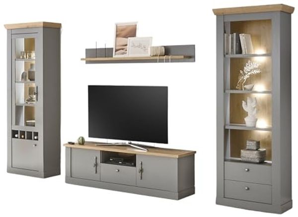 Wohnwand Rideau in grau und Eiche Artisan 317 cm