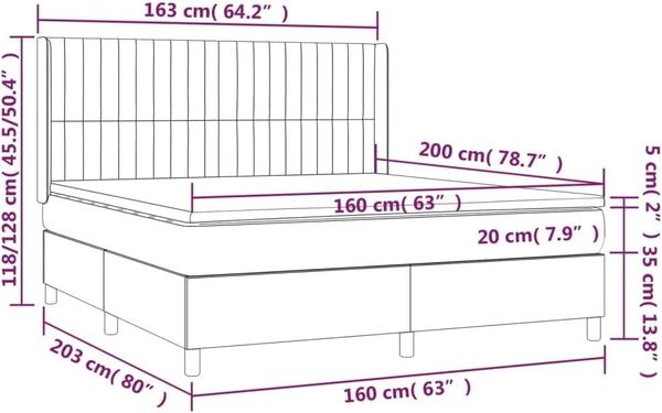 vidaXL Boxspringbett mit Matratze Taupe 160x200 cm Stoff 3132165 Bild 3