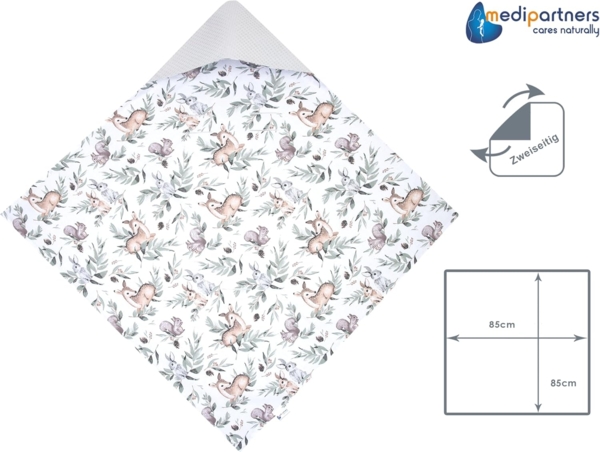 Medi Partners Einschlagdecke Baby Babyschale 100% Baumwolle für Sommer 85x85 cm Kinderwagen Kuscheldecke universal Baby Decke Einschlagdecken Babydecke Buggy Autositz (Hirsch mit grauem Waffel) Bild 5
