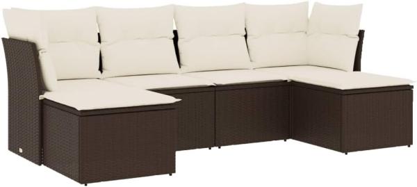 vidaXL 6-tlg. Garten-Sofagarnitur mit Kissen Braun Poly Rattan 3249852