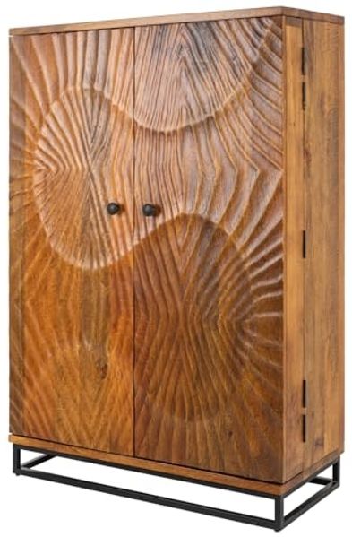 riess-ambiente Barschrank SCORPION 141cm braun / schwarz (Einzelartikel, 1-St) Wohnzimmer · Massivholz · Metall · 3D Schnitzereien