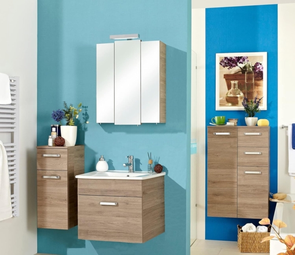 Pelipal Badmöbel-Set Quickset 313, Sanremo Eiche - Keramikwaschtisch, Waschtischunterschrank, Spiegelschrank, Unterschrank, Unterschrank