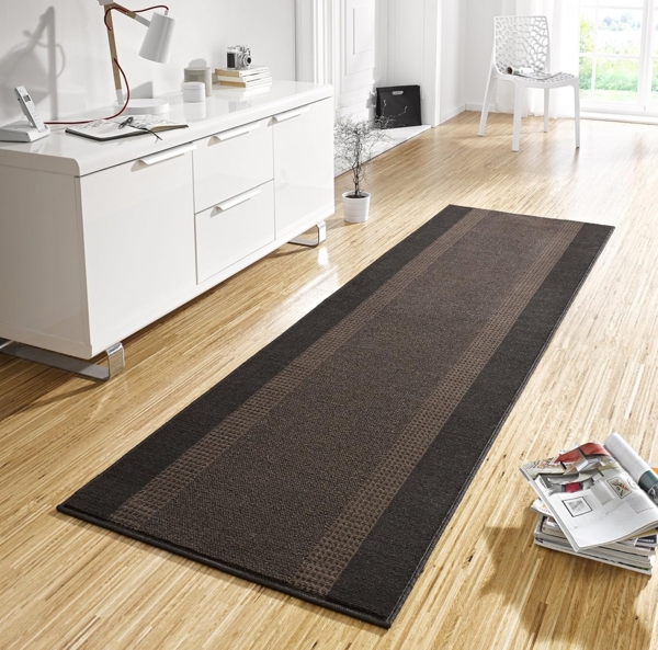 Kurzflor Teppich Läufer Band Braun - 80x500x0,9cm