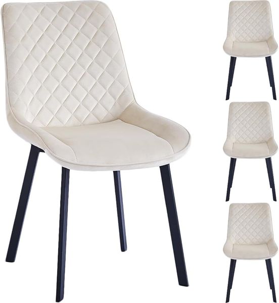 Shally Dogan Set mit 4 Stühlen für Esszimmer, Haus, Büro, Wohnzimmer, Wartezimmer, ergonomischer Stuhl mit Samtbezug und schwarzen Füßen, Sessel modernes Design, bequem mit robuster Struktur (Beige)