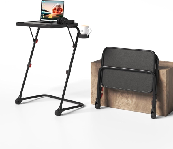 MEUBLE COSY Kleiner Klappbarer Laptoptisch Höhenverstellbar Schreibtisch Beistelltisch Ohne Montage Sofatisch Neigbar Computertische Betttisch Pflegebett, Schwarz