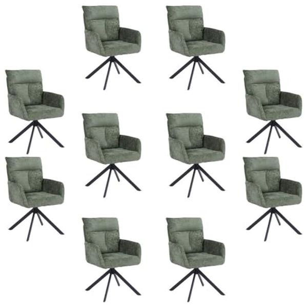 HOME DELUXE Esszimmerstuhl mit Armlehne ALUNA Chenille - 10er Set Grün