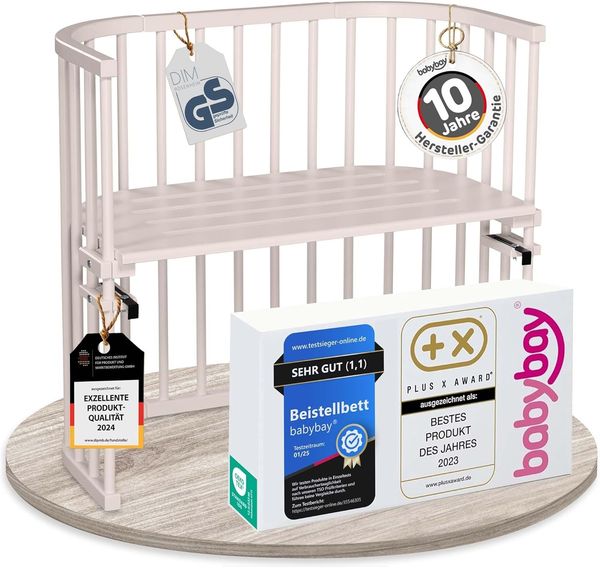 babybay Original Beistellbett aus massivem Buchenholz/kompakt & verwandelbar/Kinderbett Höhe stufenlos verstellbar & umweltfreundlich/mitwachsendes Babybett (beige lackiert)