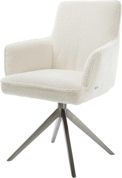 Drehstuhl Heira-Flex mit Armlehnen Bouclé Weiß Kreuzgestell breit Graphit 360° drehbar Wippfunktion Taschenfederkern