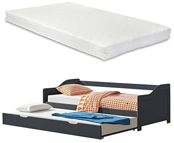 Sofabett Pederholm 90x200 cm mit 2 Kaltschaummatratzen Dunkelgrau en. casa