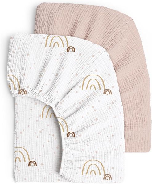 lulumoon 2er Set Kinder Spannbettlaken, Musselin-Baumwolle Spannbetttuch für Babybett und Kinderbett 60x120 cm / 70x140 cm Reisebett Spannlaken Beistellbett Leintücher
