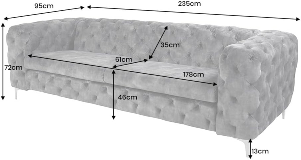 riess-ambiente 3-Sitzer MODERN BAROCK 235cm grau · 3-Sitzer Couch aus Samt mit Federkern, Einzelartikel 1 Teile, Wohnzimmer · Sofa · Taschenfederkern · Chesterfield · Ziersteppung Bild 7