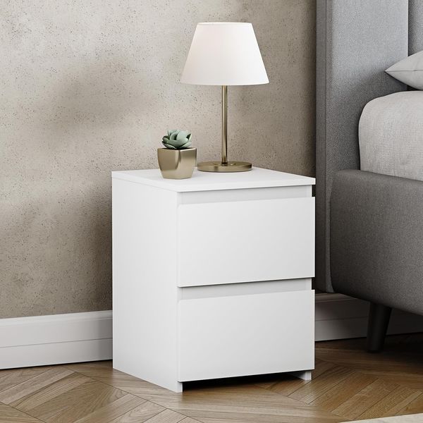 Vida Designs Denver Nachtkommode mit 2 Schubladen, weiß, H 40 x B 29,5 x T 29,5 cm