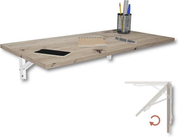 KDR Produktgestaltung Wandklapptisch Schreibtisch Tischplatte 80x40 cm in Eiche astig Klapptisch Esstisch Küchentisch für die Wand Bartisch Stehtisch Wandtisch Tisch klappbar zur Wandmontage