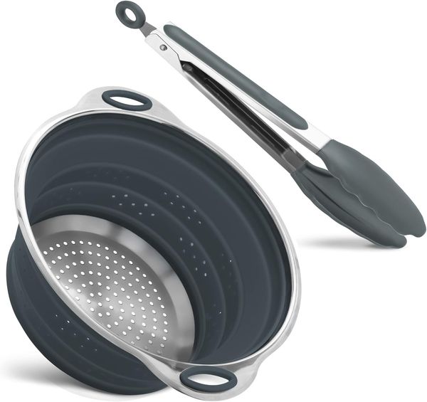 Camolo Nudelsieb Nudelsieb Faltsieb Silikon & Salatzange, Silikon, Edelstahl