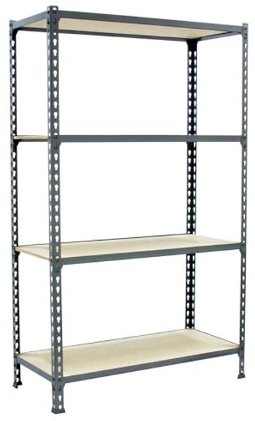 Simonrack Schwerlastregal, Lagerregal, 150 x 120 x 30 cm, Metallregal, Kellerregal, Biegestelle 200 kg, 4 Holzfachböden, Grau/Holz - Maderclick