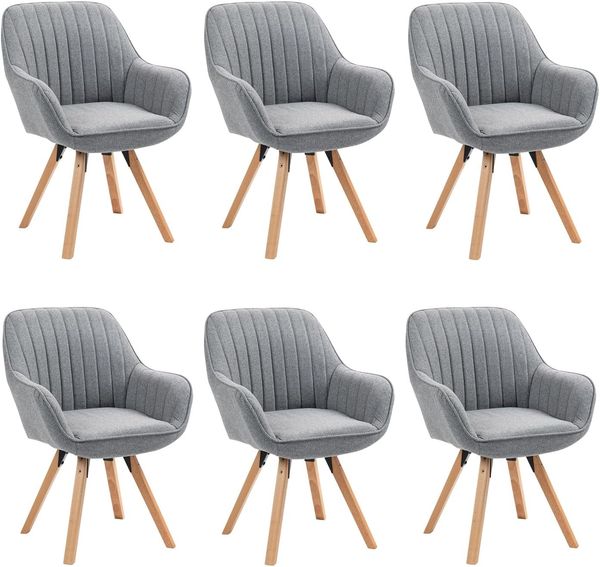MEUBLE COSY Esszimmerstühle Drehbar 6er Set Küchenstuhl Polsterstuhl Drehstuhl mit Armlehne Sessel Schminkstuhl aus Stoff Massivholzbeine für Esszimmer Wohnzimmer Arbeitszimmer, Grau