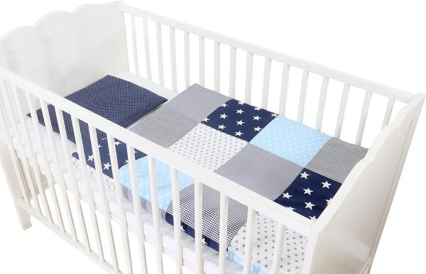 Ullenboom Baby Bettwäsche-Set Blau Hellblau Grau 80 x 80 cm + 35 x 40 cm