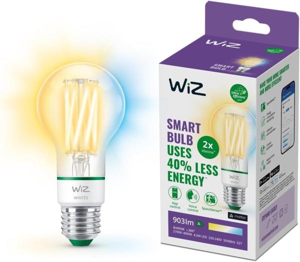 WiZ White 60W E27 A60 Standard Filament clear Tunable Einzelp.