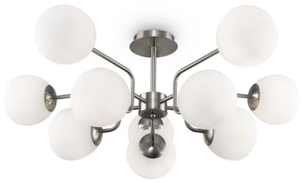 Maytoni Pendelleuchte Erich 10-flammig nickel Glas weiß matt