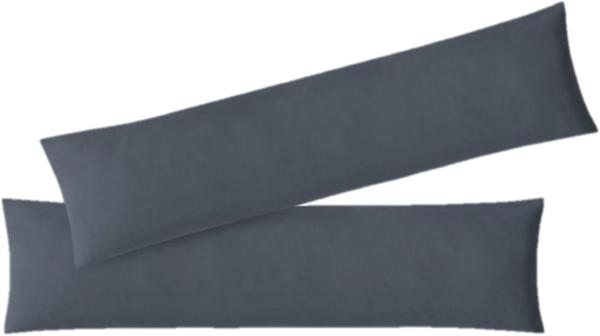 Jersey Kissenbezug, 2er Set, Baumwolle, Anthrazit, 40x145 cm