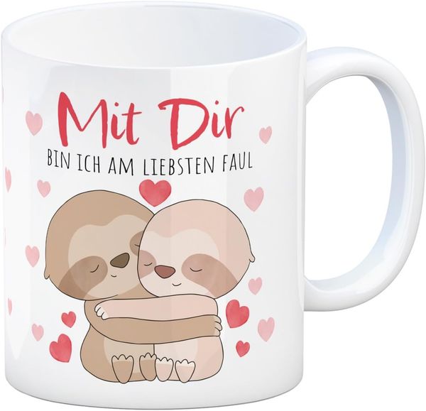 speecheese Tasse Faultier Paar Kaffeebecher mit Spruch Mit dir bin ich am liebsten faul