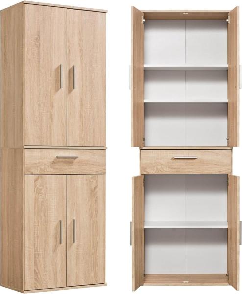 mokebo® Mehrzweckschrank 60cm Breite mit Schubladen & Einlegeböden 'Der Praktische' hoher Schubladenschrank in Sonoma Eiche, großer Schrank & Hochschrank braun| 60x180x34 (B/H/T in cm)