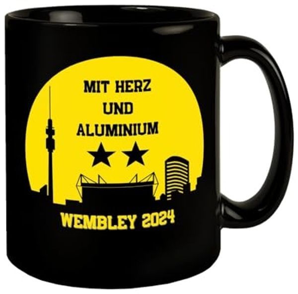 speecheese Tasse Dortmund Finale Wembley 2024 Tasse in Schwarz mit Spruch Herz und