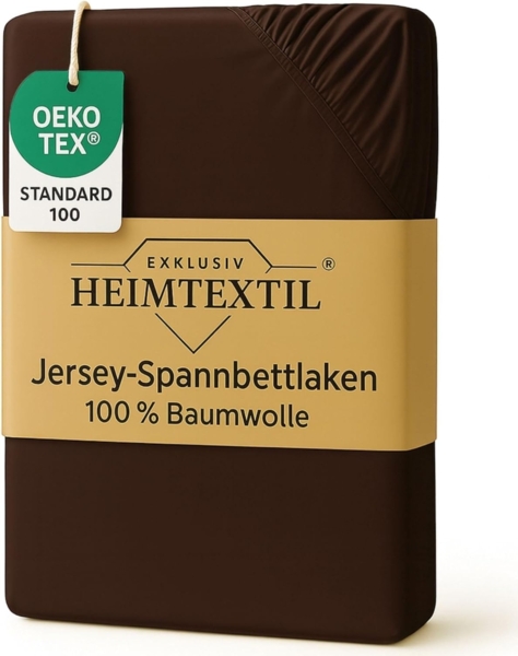 EXKLUSIV HEIMTEXTIL Marke Jersey Spannbettlaken 180 x 200 cm Schokobraun 100% Baumwolle Öko - Tex Zertifiziert Bed-Sheet Bettlaken Spannbetttuch Topper Leinentuch
