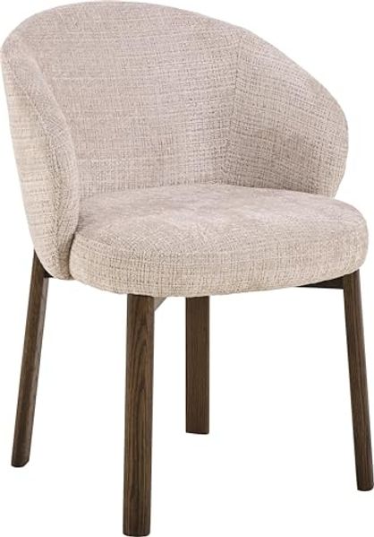 AC Design Furniture Signe Esszimmerstuhl mit Armlehne, Juto Stoff beige, Gestell NC lackiert Eiche mit 3 Feld nähte und taschenfedern, Colli 2 Stück