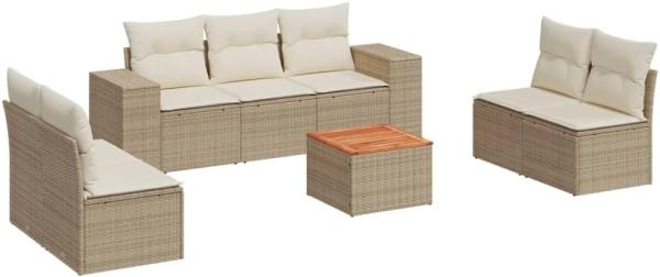 vidaXL 8-tlg. Garten-Sofagarnitur mit Kissen Beige Poly Rattan 3225400