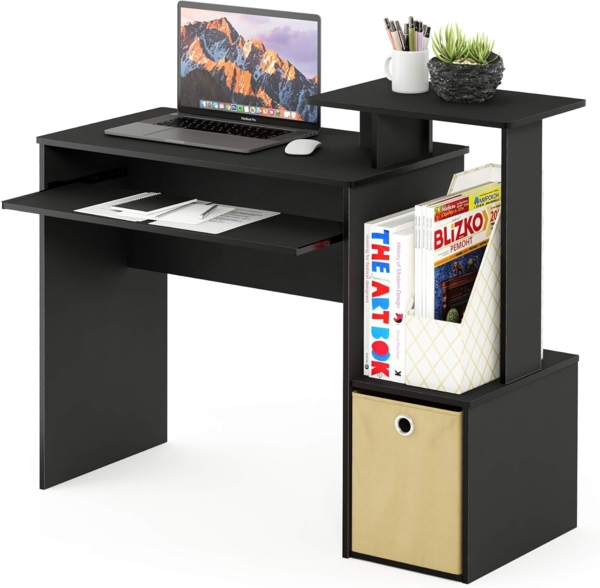 Furinno Econ Mehrzweck Home Office Computer Schreibtisch mit Ablage und Einschub, holz, Schwarz Braun, 40.01 x 40.01 x 86.61 cm
