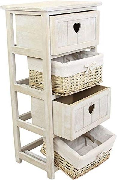 schmale Kommode aus Holz mit Schubladen & Körben, Vintage Telefontisch, Badregal, Flurkommode Bild 3