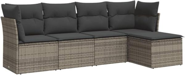 vidaXL 5-tlg. Garten-Sofagarnitur mit Kissen Grau Poly Rattan 3217560