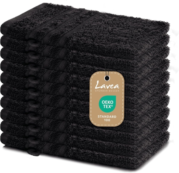 Lavea Waschhandschuh Elena, 15x21cm aus 100% Baumwolle, einzigartig weiche Waschhandschuhe mit Aufhänger (Set, 10-St), ideal für die schonende Reinigung des gesamten Körpers