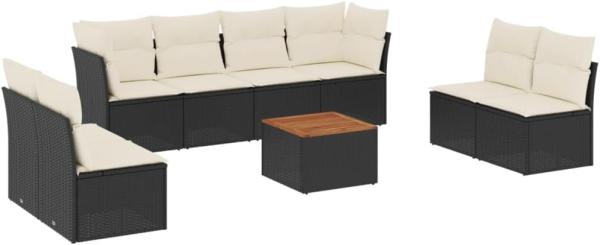 vidaXL 9-tlg. Garten-Sofagarnitur mit Kissen Schwarz Poly Rattan 3223578