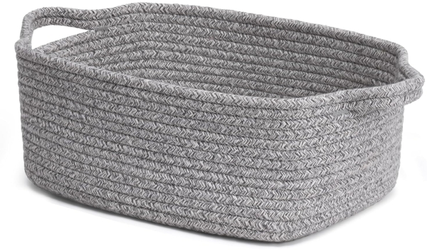 TIMEYARD Aufbewahrungskorb, Geschenkkorb Leer, Baumwolle Organizer Korb für Handtücher, Snacks, Hundespielzeug, Korb für Decken, Korb für Regal, Wohnzimmer, Kinderzimmer, 33 x 25 x 12 cm, Grau
