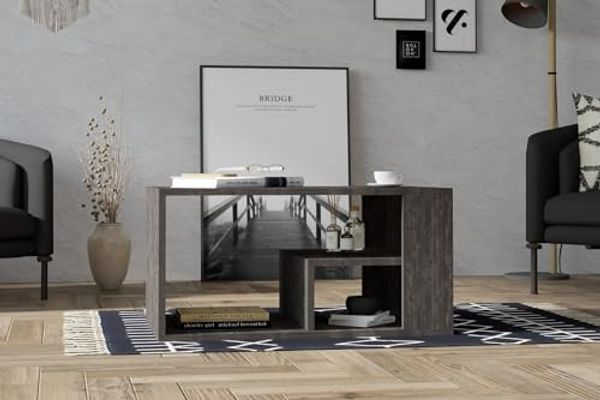 Hanah Home Modern Anthracite Coffee Table, 80 x 50 x 40 cm | 100% Melamine Coated Particle Board, 18 mm | Wall-Fixable, Extra Storage & Shelves, Scandinavian Design