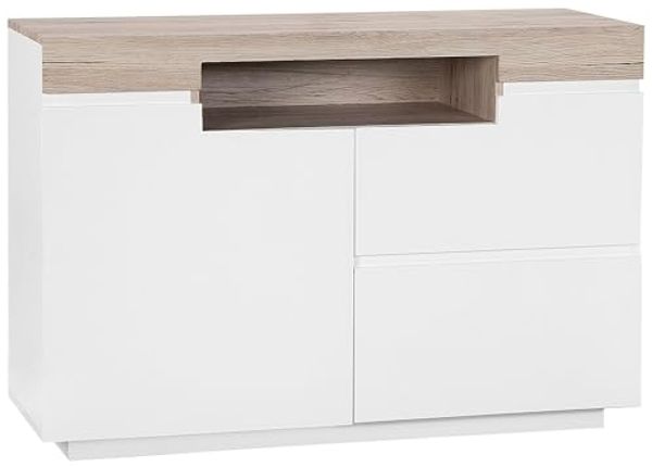 Sideboard weiß / heller Holzfarbton 2 Schubladen Schrank MARLIN
