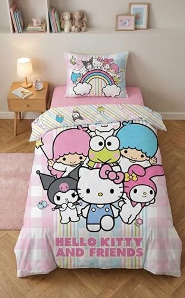 Hello Kitty Bettwäsche Set aus Mikrofaser Bettdeckenbezug 140 × 200 cm mit 70 × 90 cm Kissenbezug