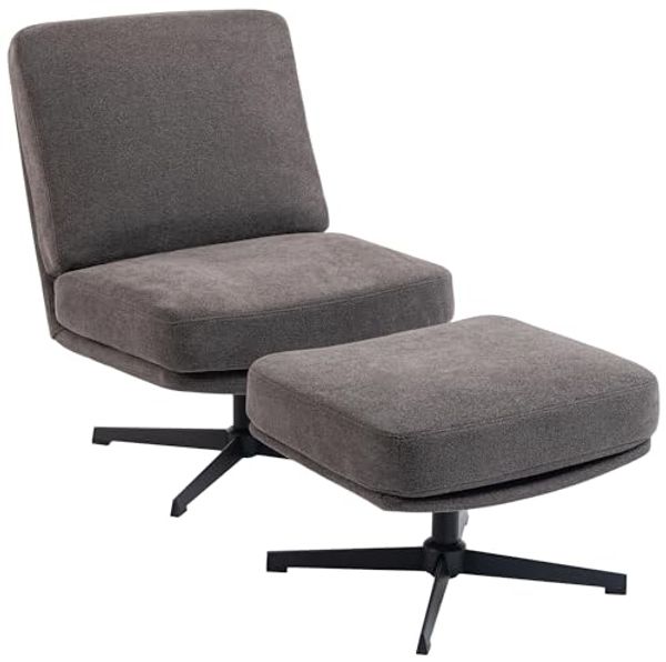 HOMCOM Relaxsessel mit Leinenoptik, Dicker Breiter Sitz (Drehbar Loungesessel, 2-St, Schneidersitz Polstersessel), für Wohnzimmer, Schlafzimmer, Dunkelgrau