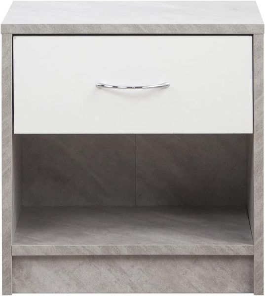 BAKAJI Nachttisch Grau und Weiß - Schlichter Nachtschrank mit Einer Schublade passend zu jedem Bett & Schlafzimmer - 39 x 41 x 28 cm (B/H/T).