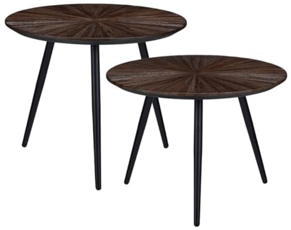 MICA Decorations Dane Beistelltische – Couchtisch Set 2-teilig – Beistelltisch Rund H44 x Ø54 cm – Couchtisch Set aus recyceltem Holz – Beistelltische für Wohnzimmer – Braun